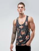Asos Tank With All Over Floral Print Extreme Racer Back - Gray