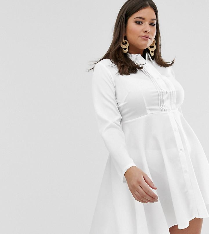 Unique21 Hero Pleated Front Shirt Dress - White