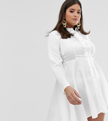 Unique21 Hero Pleated Front Shirt Dress - White
