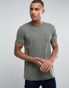 Esprit Slim Fit T-shirt With Pocket In Oil Wash - Green