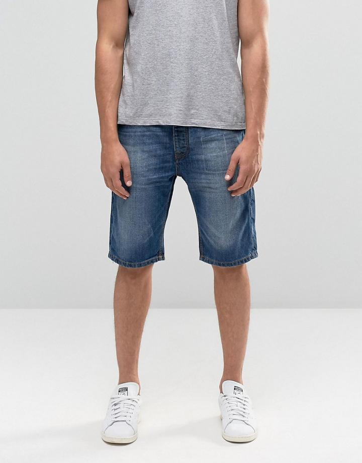 Bellfield Denim Shorts In Stone Wash - Blue
