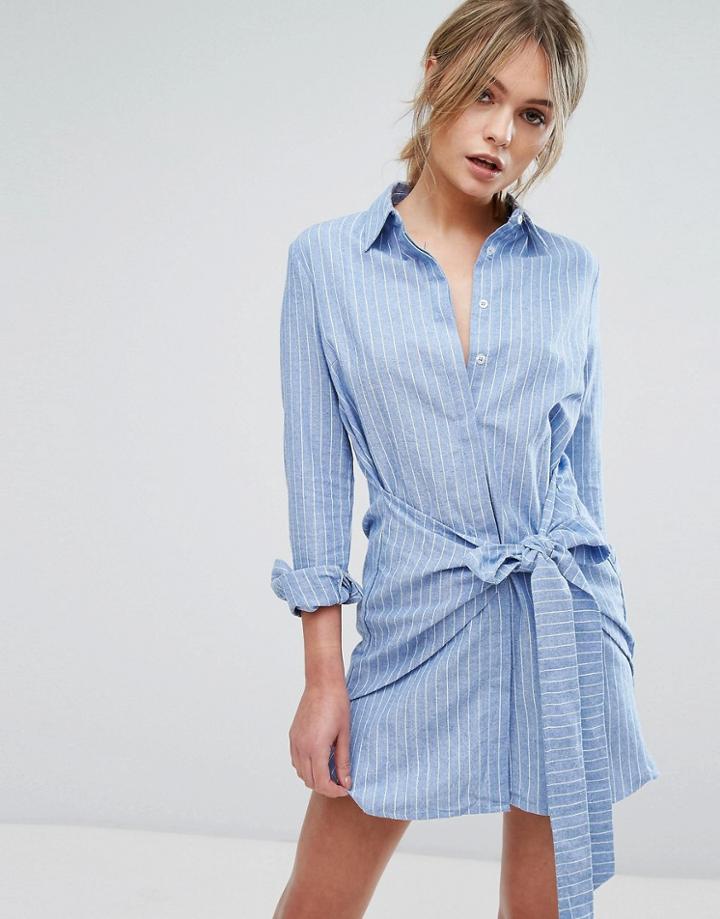 Unique21 Waist Tie Shirt Dress - Blue