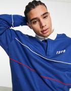 Asos Design Oversized Rugby Sweatshirt In Navy With Text And Piping