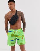 Asos Design Swim Shorts With Retro Dancing Girls In Mid Length-green