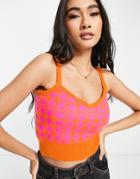Vila Cropped Knitted Top In Bright Check - Part Of A Set-pink