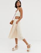 Asos Design Button Front Floaty Midi Skirt With Pleats-stone