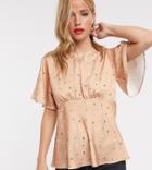 Asos Design Top With Flutter Sleeve In Satin In Floral Print-multi