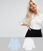 Asos Design Petite 3/4 Sleeve Shirt In Stretch Cotton 2 Pack - Multi