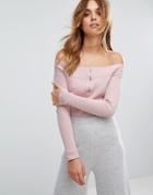 Micha Lounge Rib Bardot Top - Pink