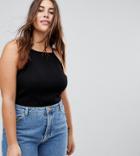 Asos Curve Cami With Square Neck In Fitted Rib - Black
