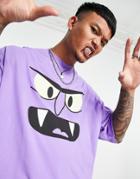 Asos Design Halloween Oversized T-shirt With Monster Print In Bright Purple