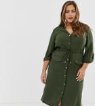 River Island Plus Utility Shirt Dress In Khaki - Green
