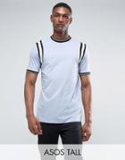 Asos Tall Longline T-shirt With Monochrome Tipping And Sleeve Insert In Blue - Blue