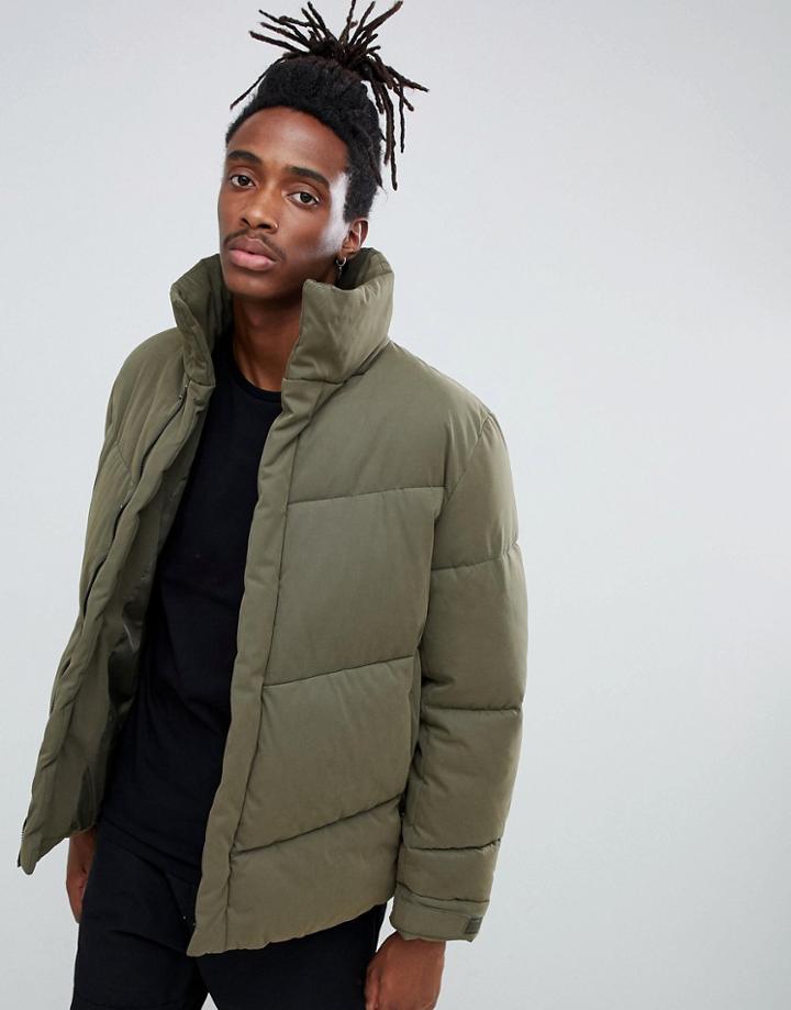 Asos Design Oversized Puffer Jacket In Khaki-green