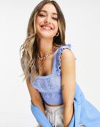 Lola May Crochet Tank With Frill Sleeves In Blue-blues