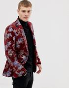 Burton Menswear Jacquard Blazer In Burgundy - Red