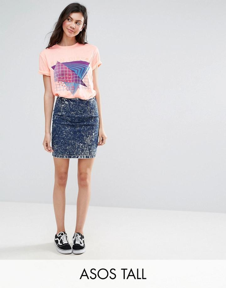 Asos Tall Denim Mini Skirt In Blue Acid Wash - Blue