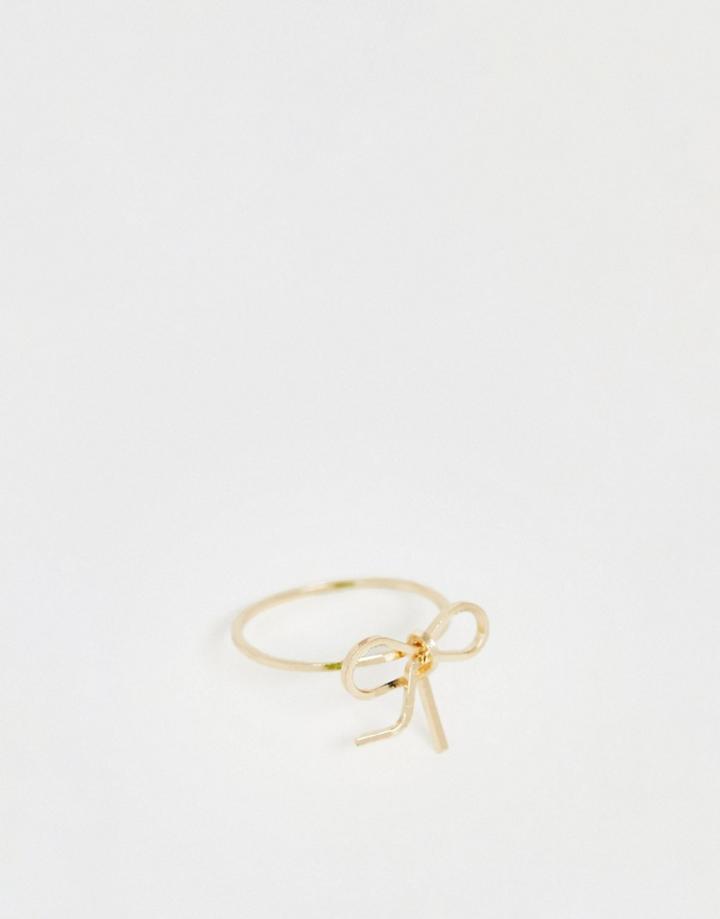 Asos Design Pinky Ring In Bow Design In Gold Tone - Gold