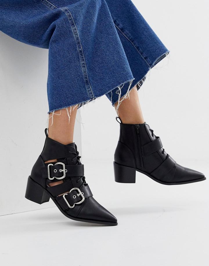 Miss Selfridge Cut Out Buckle Boot - Black