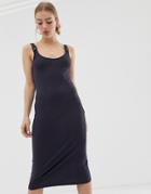 Noisy May Buckle Detail Ribbed Midi Dress-black