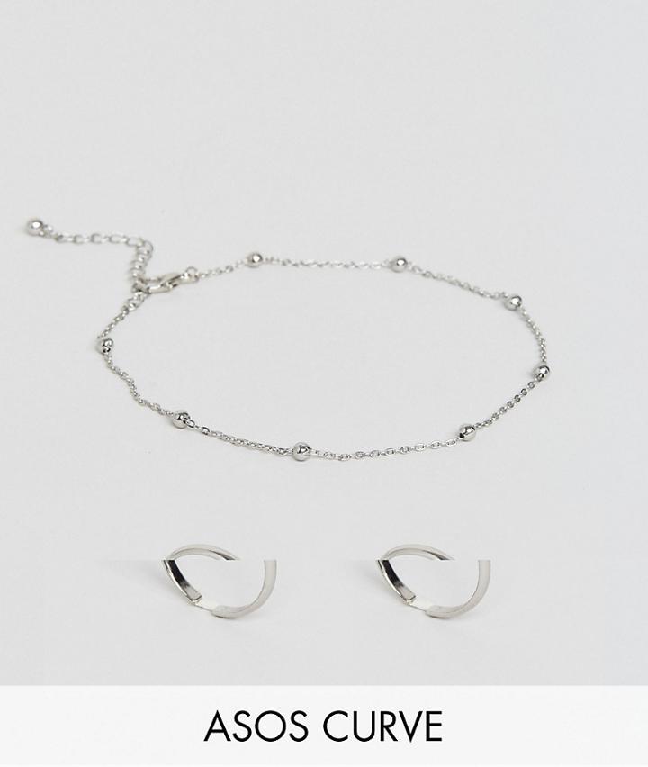 Asos Curve Pack Of 3 Ball Chain Anklet And Toe Rings - Silver