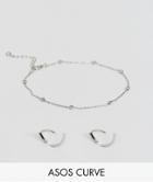 Asos Curve Pack Of 3 Ball Chain Anklet And Toe Rings - Silver