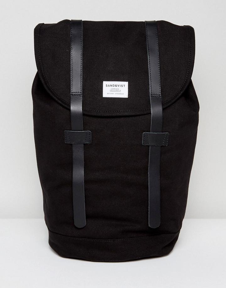 Sandqvist Stig Organic Cotton Backpack With Leather Straps - Black