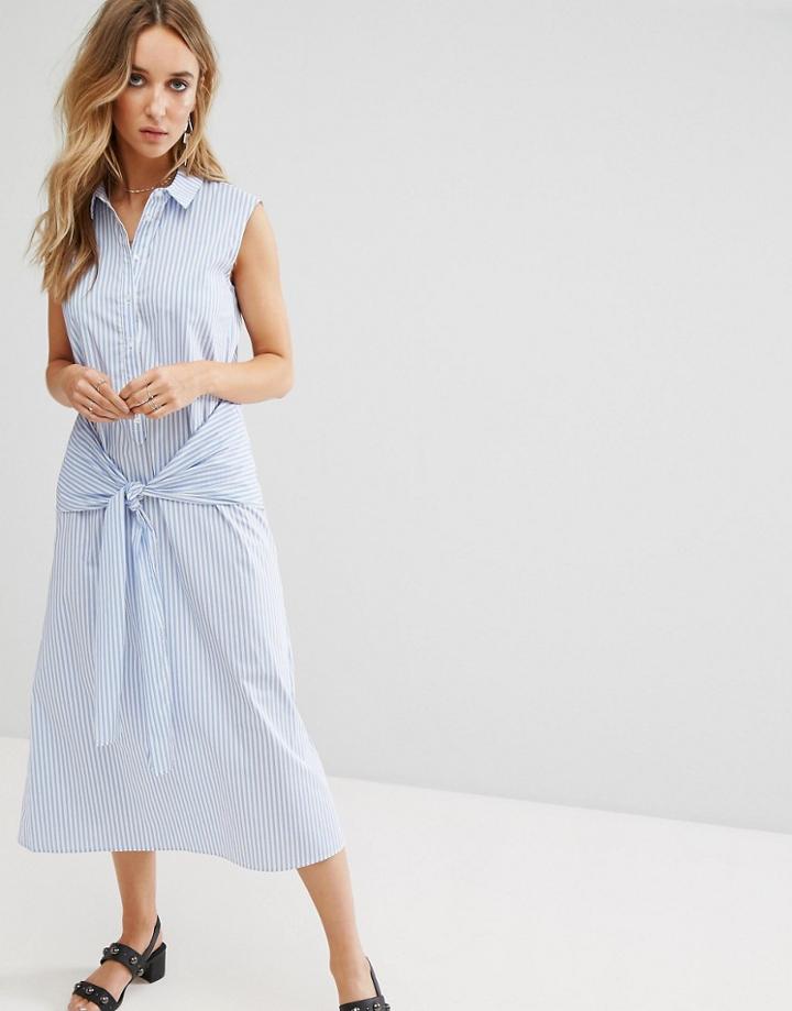 Mango Tie Front Stripe Midi Shirt Dress - Multi