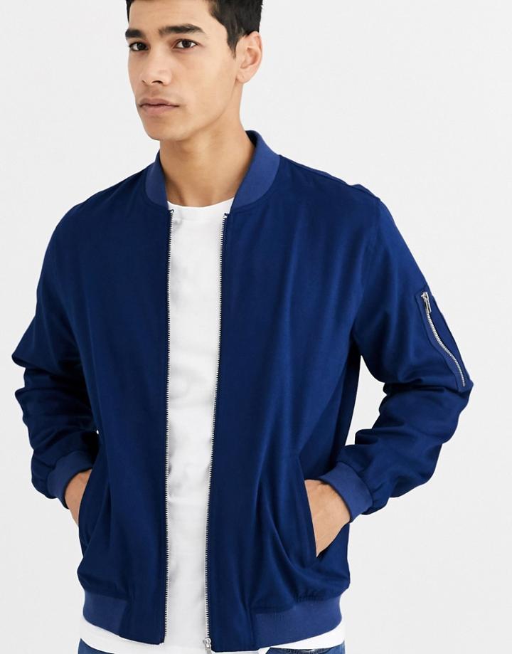 Asos Design Ma1 Bomber Jacket In Blue