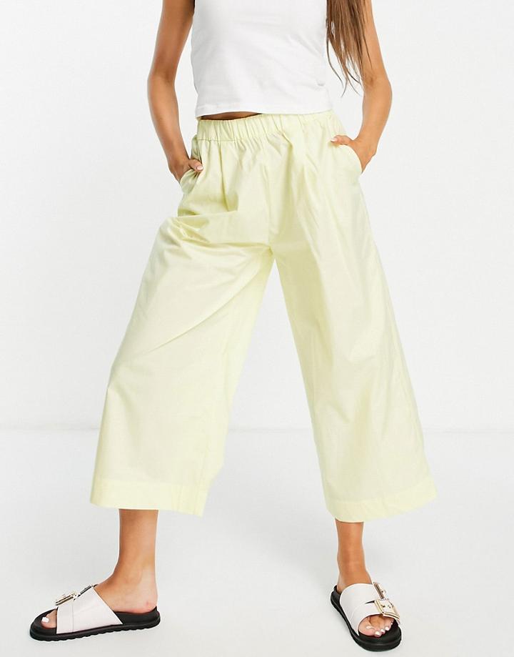 Mango Cropped Poplin Pants Set In Yellow