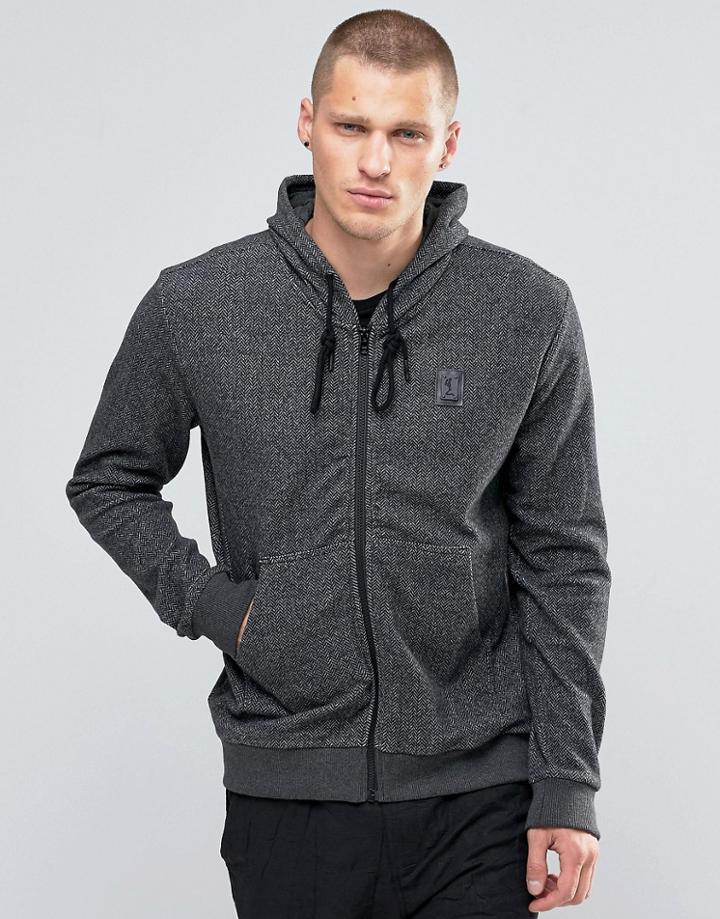 Religion Zip Through Hoodie In Heringbone Jersey - Gray