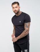 Le Breve Longline Curved Hem Twill Shoulder T-shirt - Black