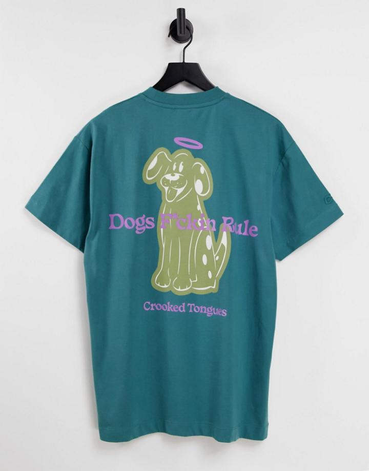 Crooked Tongues T-shirt With Dogs Rule Back Print In Blue-blues