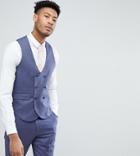 Asos Tall Wedding Slim Suit Vest In Deep Blue 100% Merino Wool - Blue