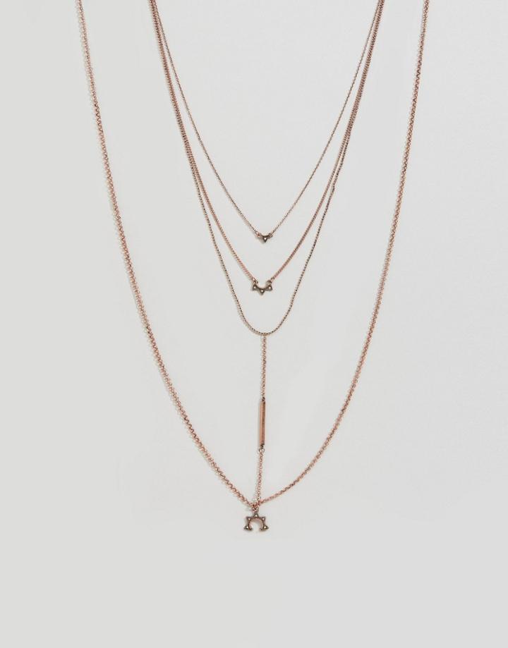 Asos Multirow Bar & Charm Necklace - Copper