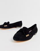 Office Flannery Black Suede Bow Buckle Flat Loafers - Black