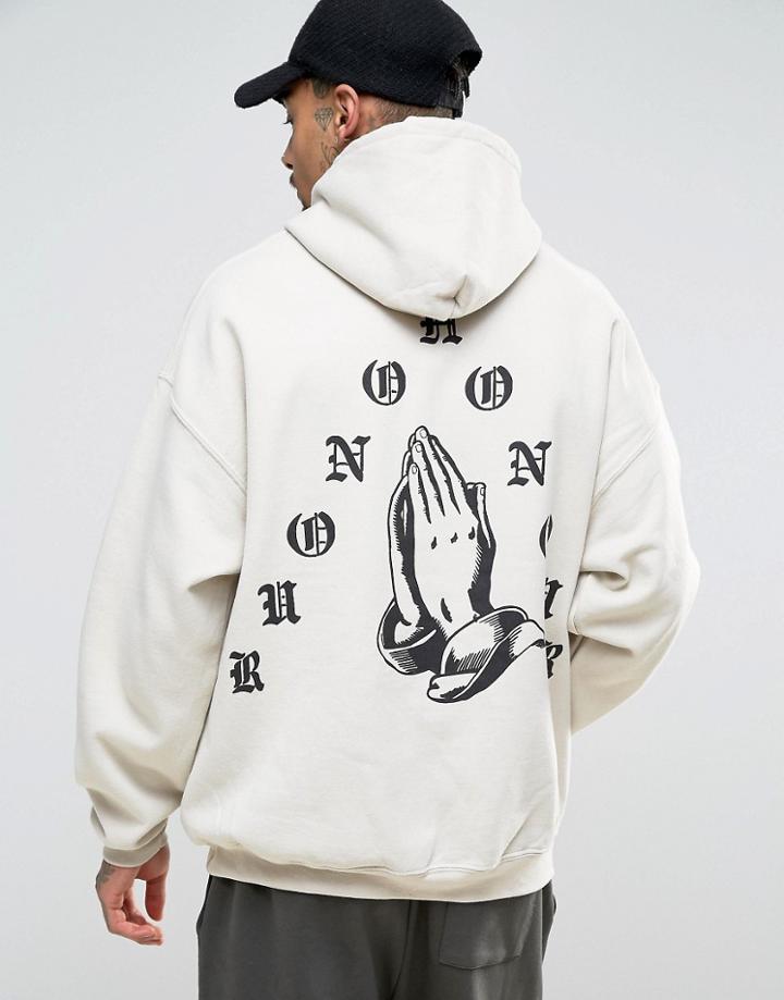 Hnr Ldn Oversized Praying Hands Back Print Hoodie - Beige