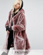 Story Of Lola Oversized Parka Jacket In Faux Fur - Pink