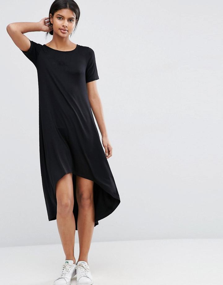 Asos T-shirt Dress With Dipped Hem - Black