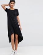 Asos T-shirt Dress With Dipped Hem - Black