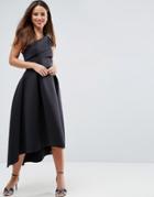 Asos One Shoulder Foam Scuba Dip Back Midi Skater Dress - Black