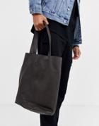 Asos Design Leather Tote Bag In Brown