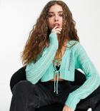 Reclaimed Vintage Inspired Tie Front Pointelle Cardigan In Mint Green-purple