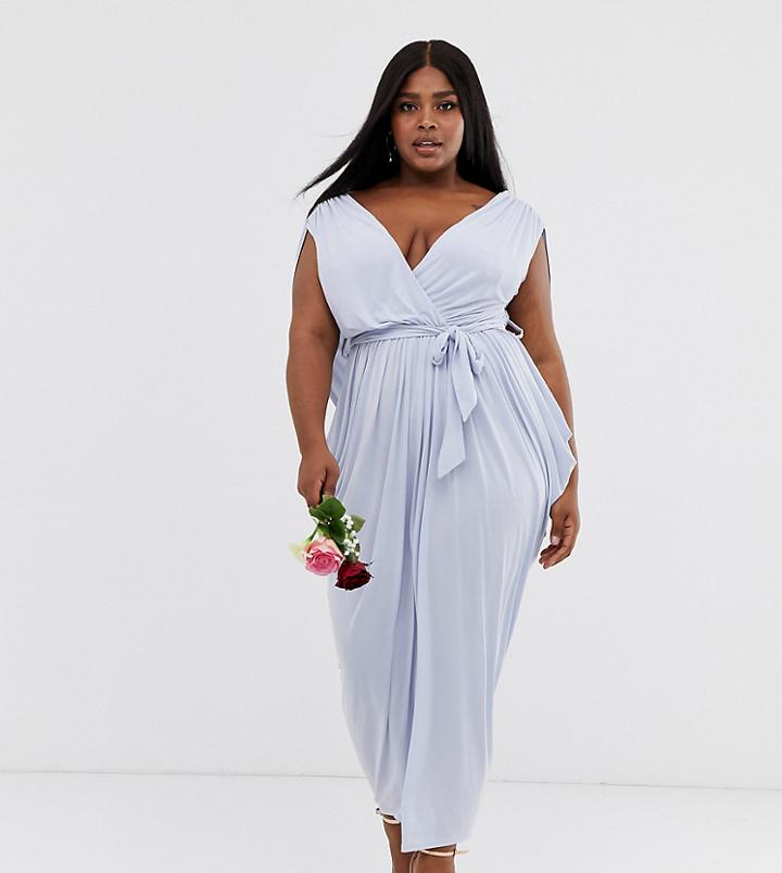 Club L London Plus Slinky Cowl Back Bridesmaid Maxi Dress - Blue