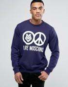 Love Moschino Sweatshirt With Logo Print - Navy