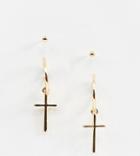 Asos Design Cross Drop Earring With Stud In Gold Tone - Gold