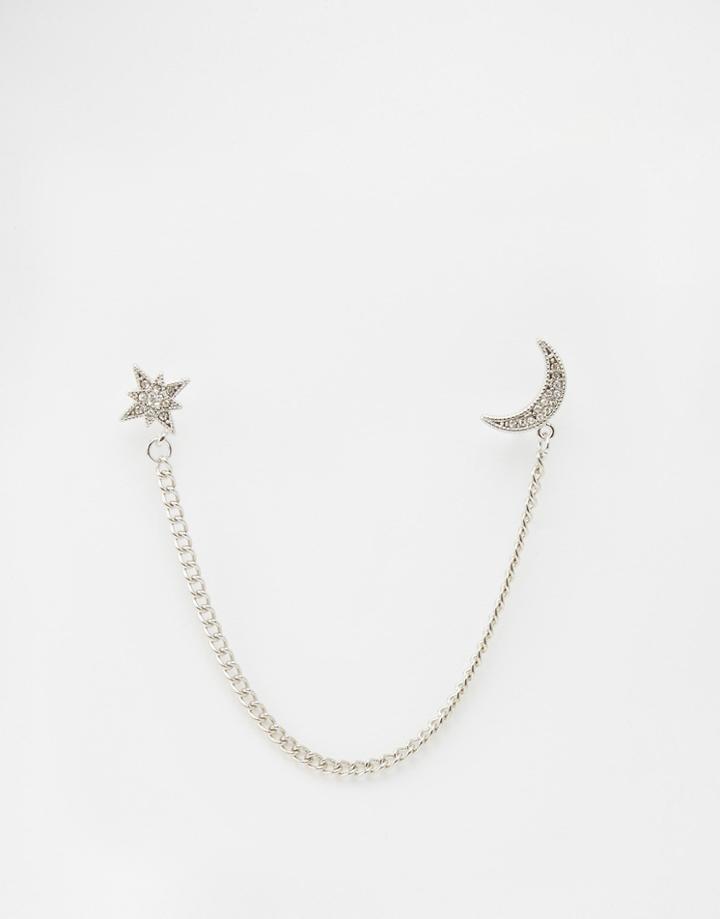 Asos Moon And Star Connecting Brooch - Silver