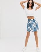 Asos Design Check Print Double Breasted Mini Skirt With Pleats-multi