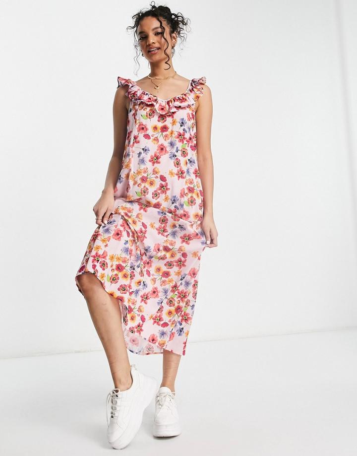 Jdy Flippa Midi Dress In Floral Print-pink