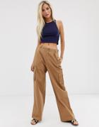Daisy Street Wide Leg Pants With Patch Pockets In Brown - Brown